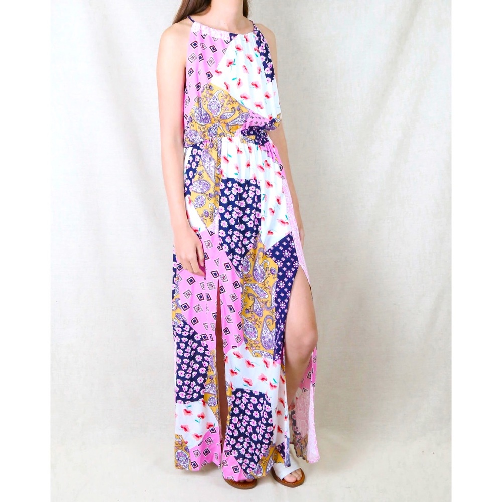 Promesa Patchwork Maxi Dress - Pink - Size S
